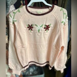 POL Women's Floral Embroidered Sweater - Light Pink and Burgundy